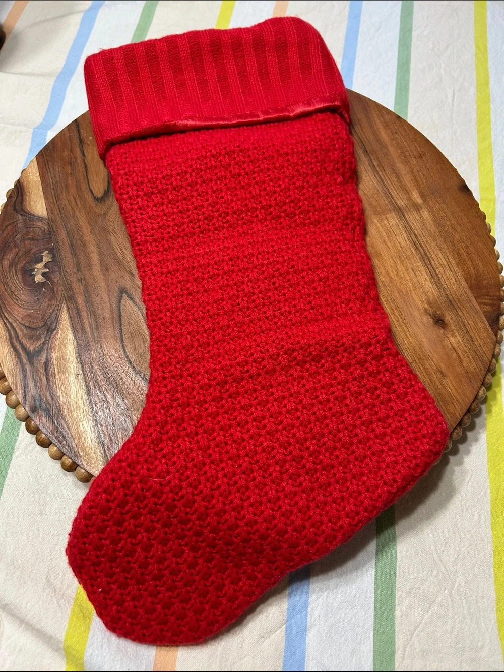 Red Thick Knitted Lined Holiday Christmas Stocking with Monogrammed Letter H NWT